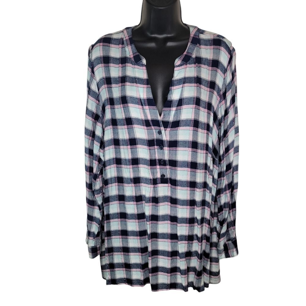 Lane Bryant Plaid hi-lo Babydoll pullover blouse top 18/20